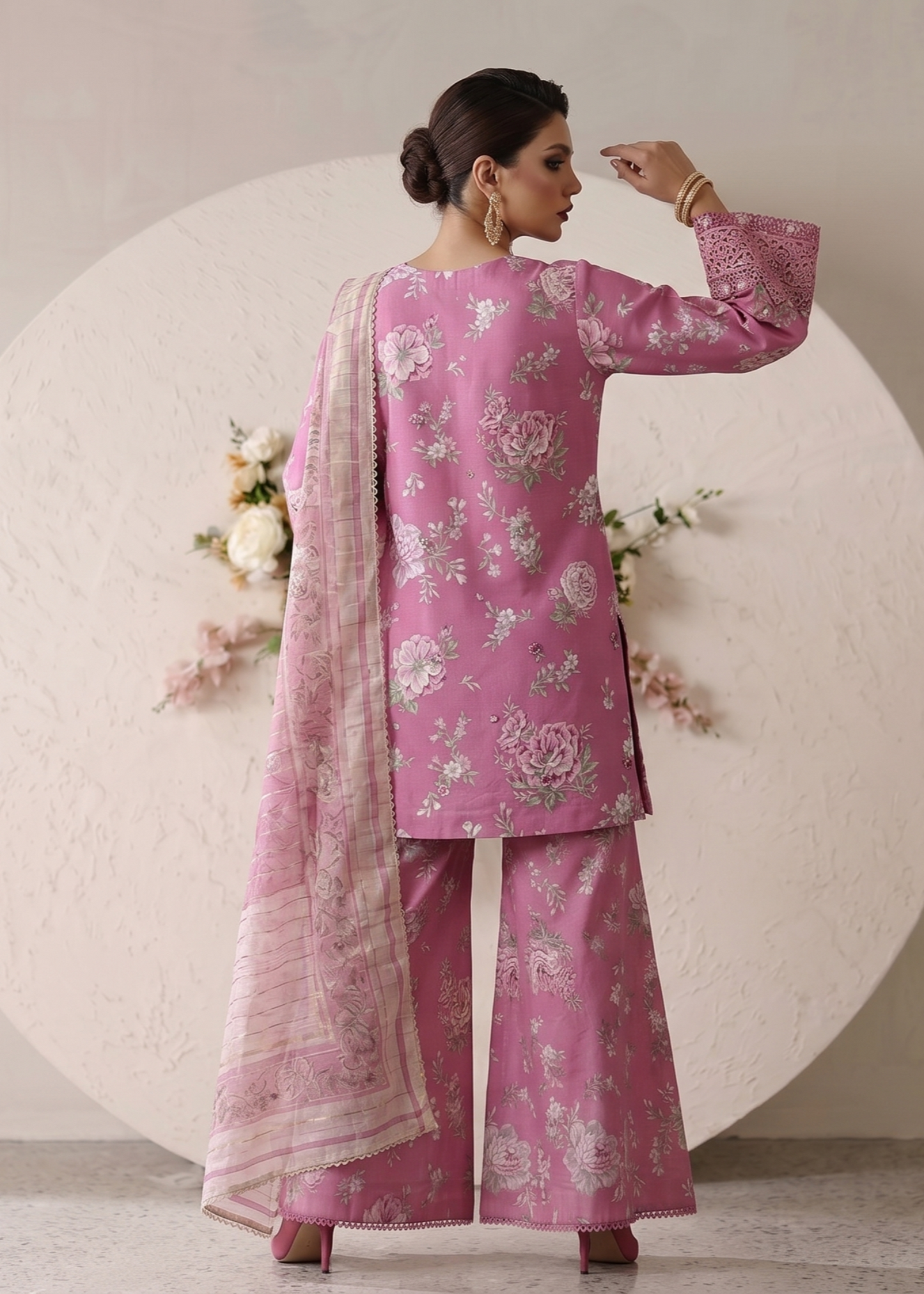 Pakistani Pink Embroidered Lawn Suit Online in KSA Riyadh Saudi Arabia Oman Bahrain Qatar