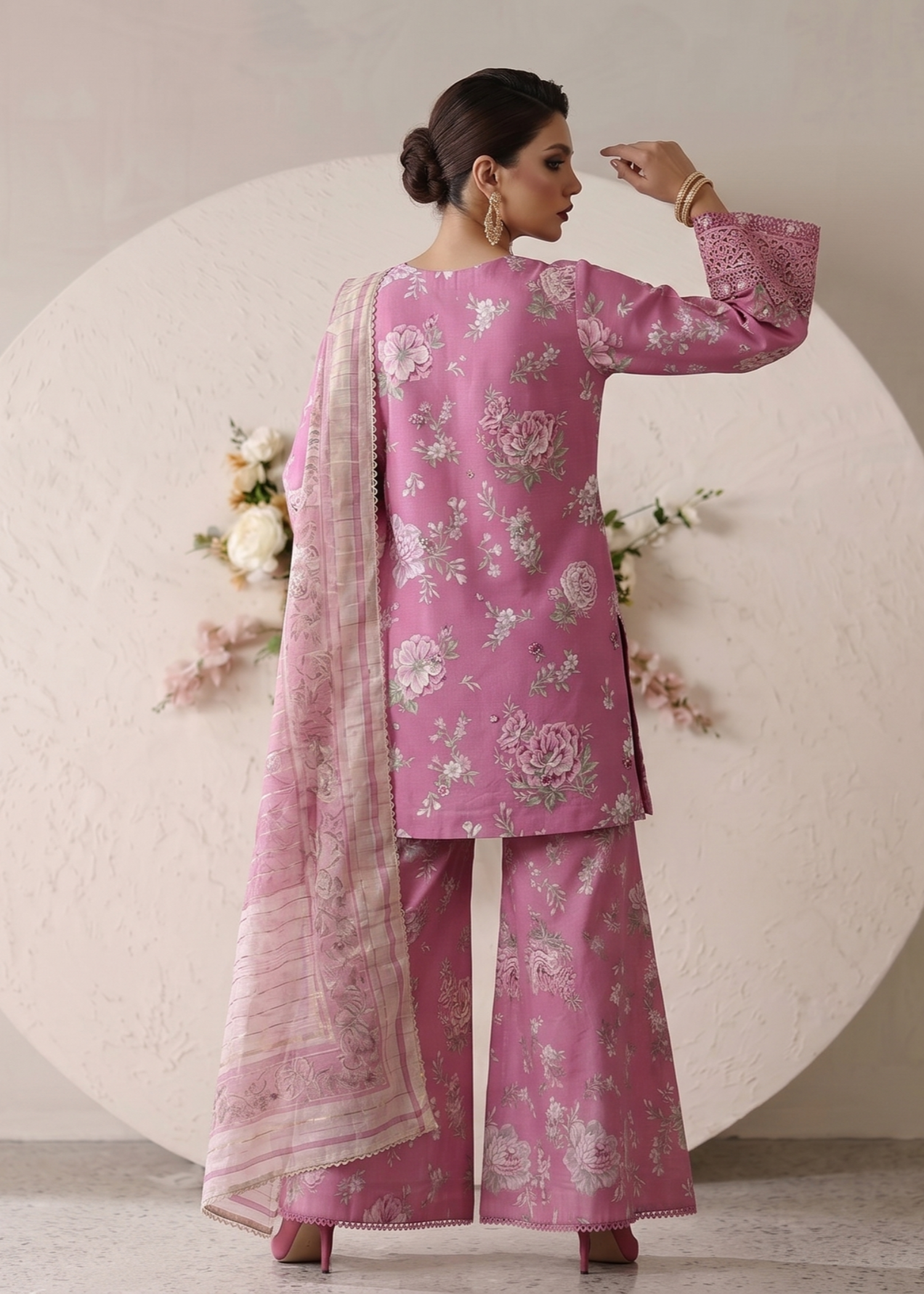 Pakistani Pink Embroidered Lawn Suit Online in KSA Riyadh Saudi Arabia Oman Bahrain Qatar