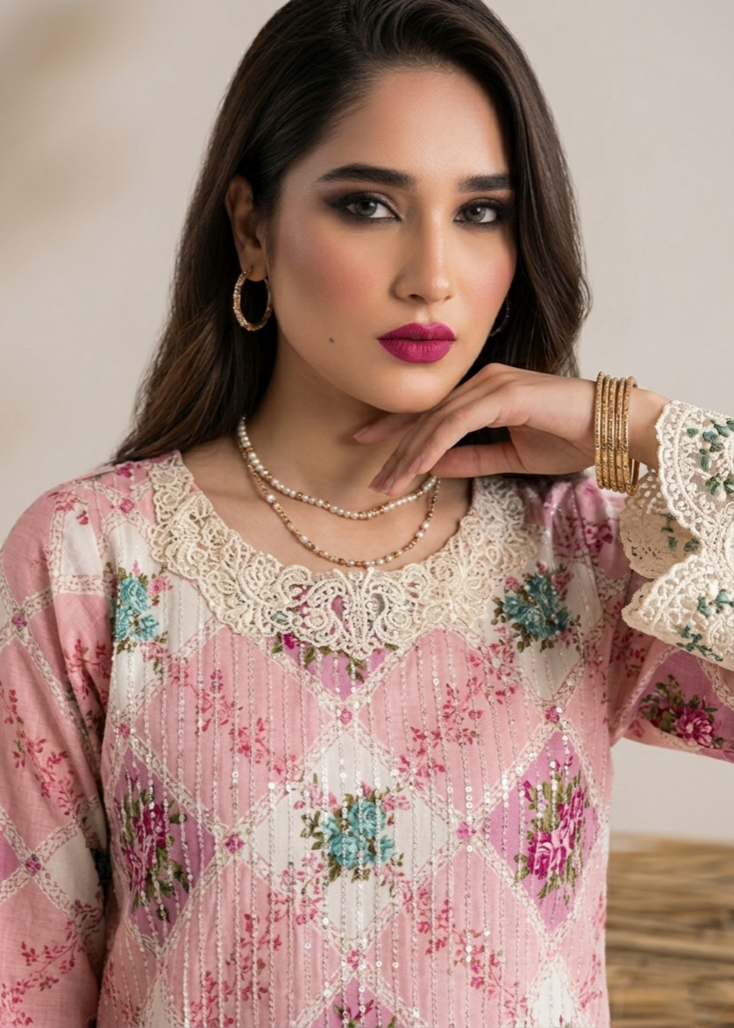 Pakistani Pink Embroidered Lawn Suit Online in KSA Riyadh Saudi Arabia Oman Bahrain Qatar