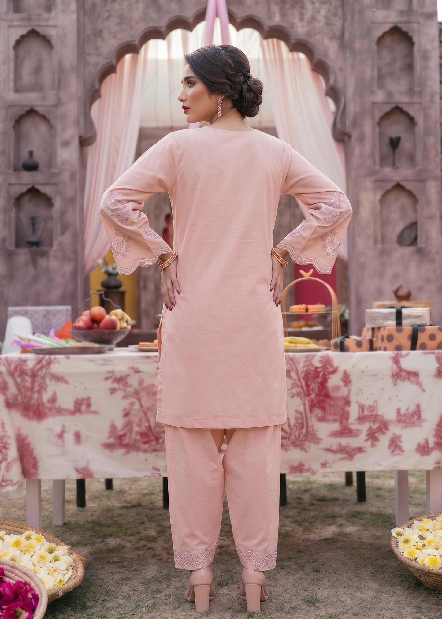 Pakistani Pink Lawn Embroidered Party Wear Suit Online in KSA Riyadh Saudi Arabia Oman Bahrain Qatar