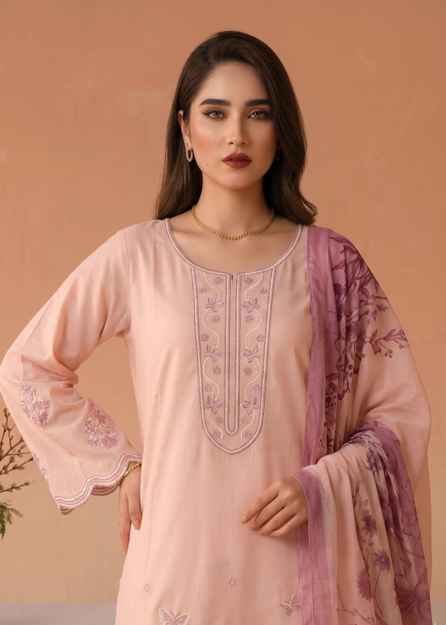 Pakistani Pink Lawn Embroidered Suit Online in Dubai DXB UAE Abudhabi Meena Bazaar