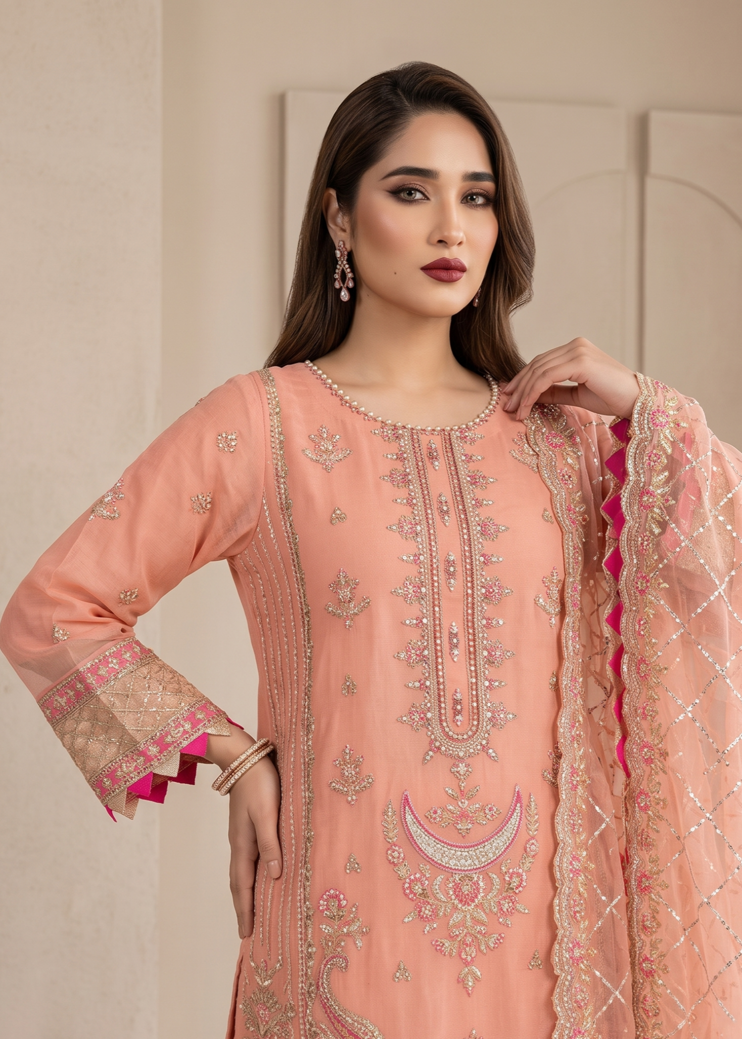 Pakistani Pink Organza Partywear Outfit Online in UK USA Canada