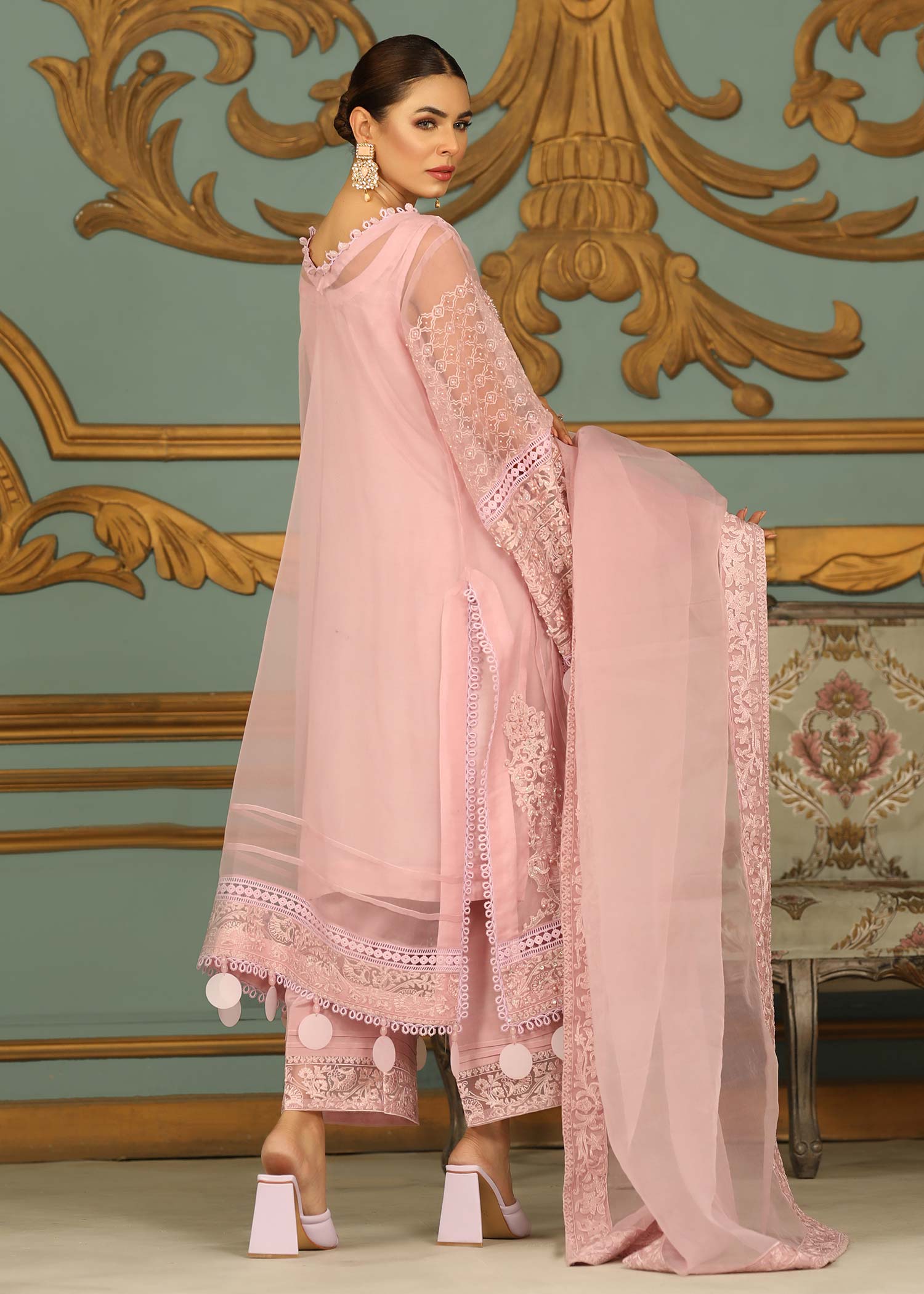 Pakistani Pink Organza Raw Silk Festive Suit Online in Dubai DXB UAE Abudhabi Meena Bazaar