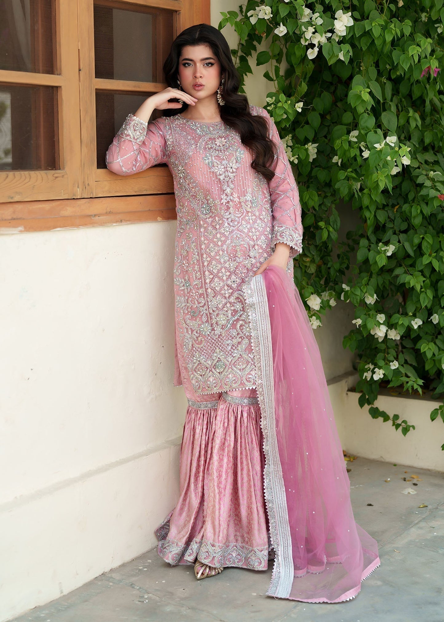 Pakistani Pink Party Wear Gharara Online in KSA Riyadh Saudi Arabia Oman Bahrain Qatar