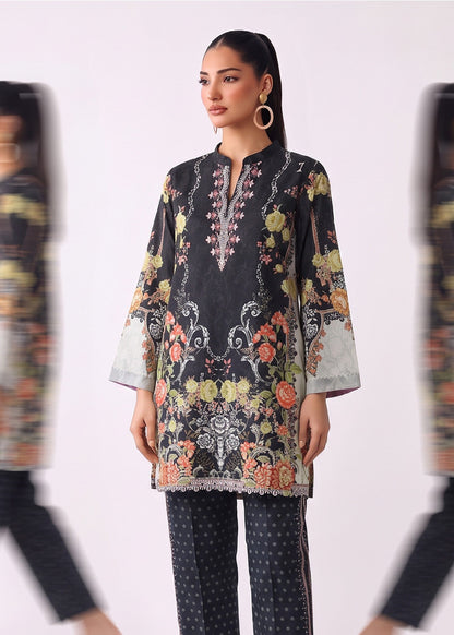Pakistani Printed Black Slub Lawn Kurta Set Online in KSA Riyadh Saudi Arabia Oman Bahrain Qatar