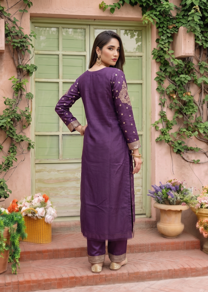 Pakistani Purple Embroidered Chiffon Suit Online in KSA Riyadh Saudi Arabia Oman Bahrain Qatar
