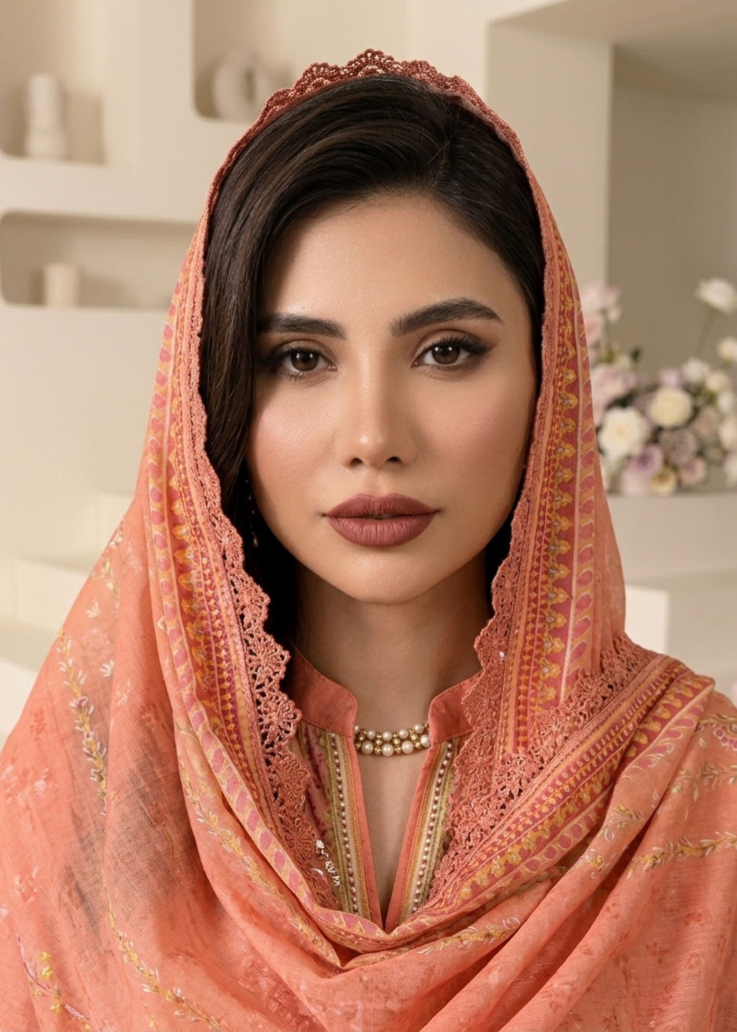 Pakistani Raw Silk Coral Pink Suit Online in KSA Riyadh Saudi Arabia Oman Bahrain Qatar