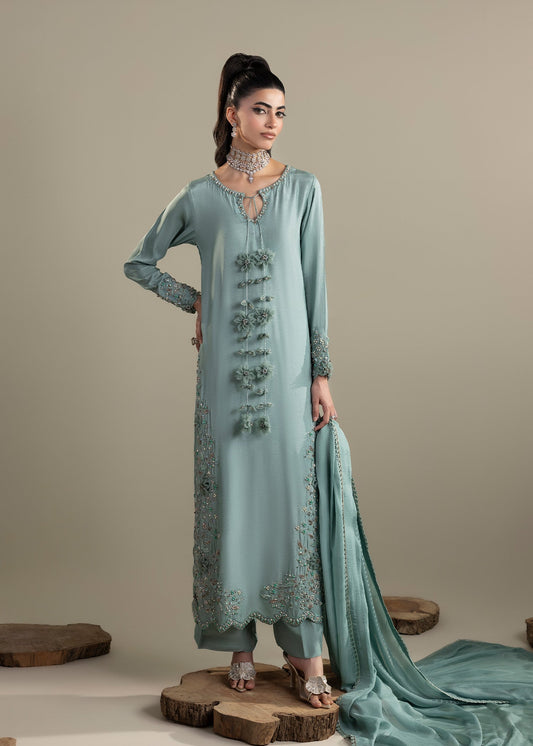 Pakistani Raw Silk Three Piece Outfit Online in UK USA Canada