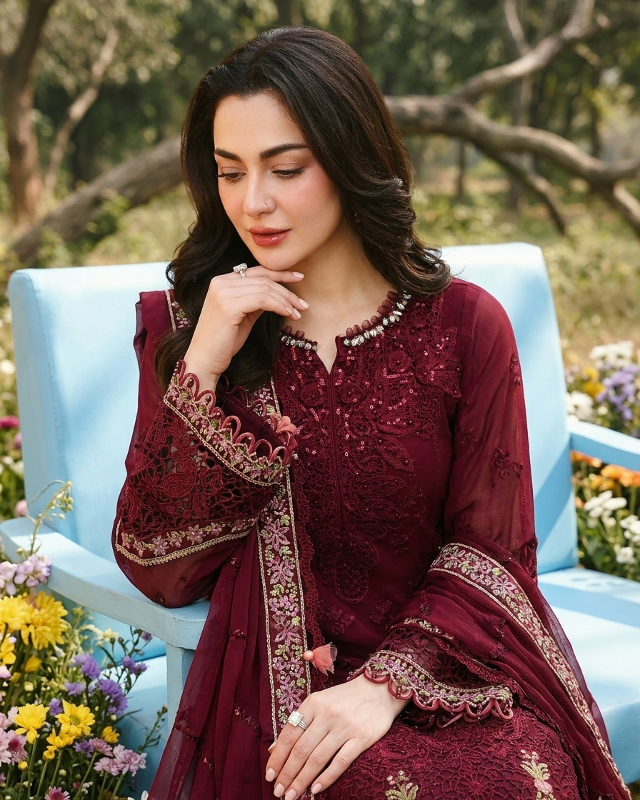 Pakistani Ready to Wear Chiffon Suit Online in KSA Riyadh Saudi Arabia Oman Bahrain Qatar