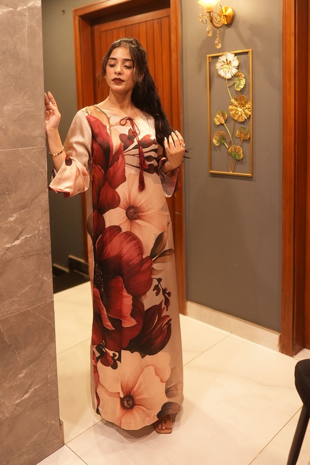 Multi Printed Satin Silk Kaftan Online in Dubai UAE Abudhabi Ajman Sharjah