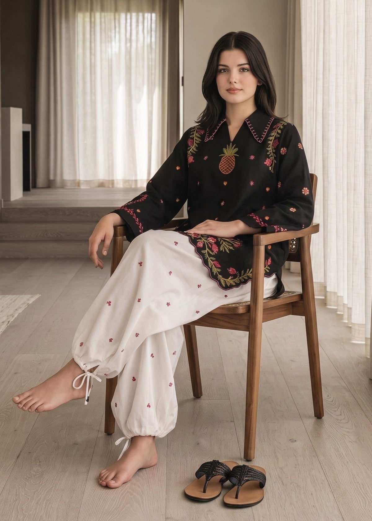 Pakistani Designer Black Lawn Cotton Shalwar Kameez Online in KSA Riyadh Saudi Arabia Oman Bahrain Qatar