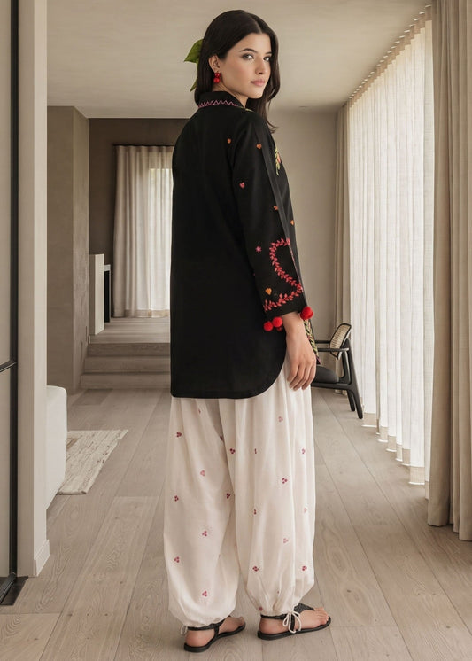 Ladies Black Embroidered Lawn Cotton Kurta Set Online in UK USA Canada