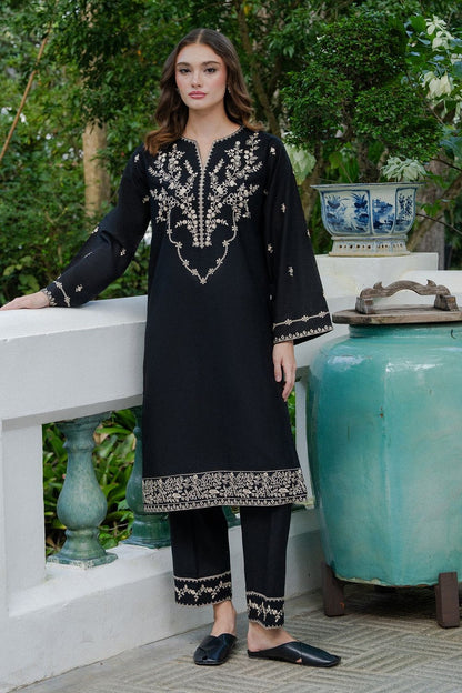 Black Embroidered Khaddar Kurta Set Online in Dubai UAE Abudhabi Ajman Sharjah