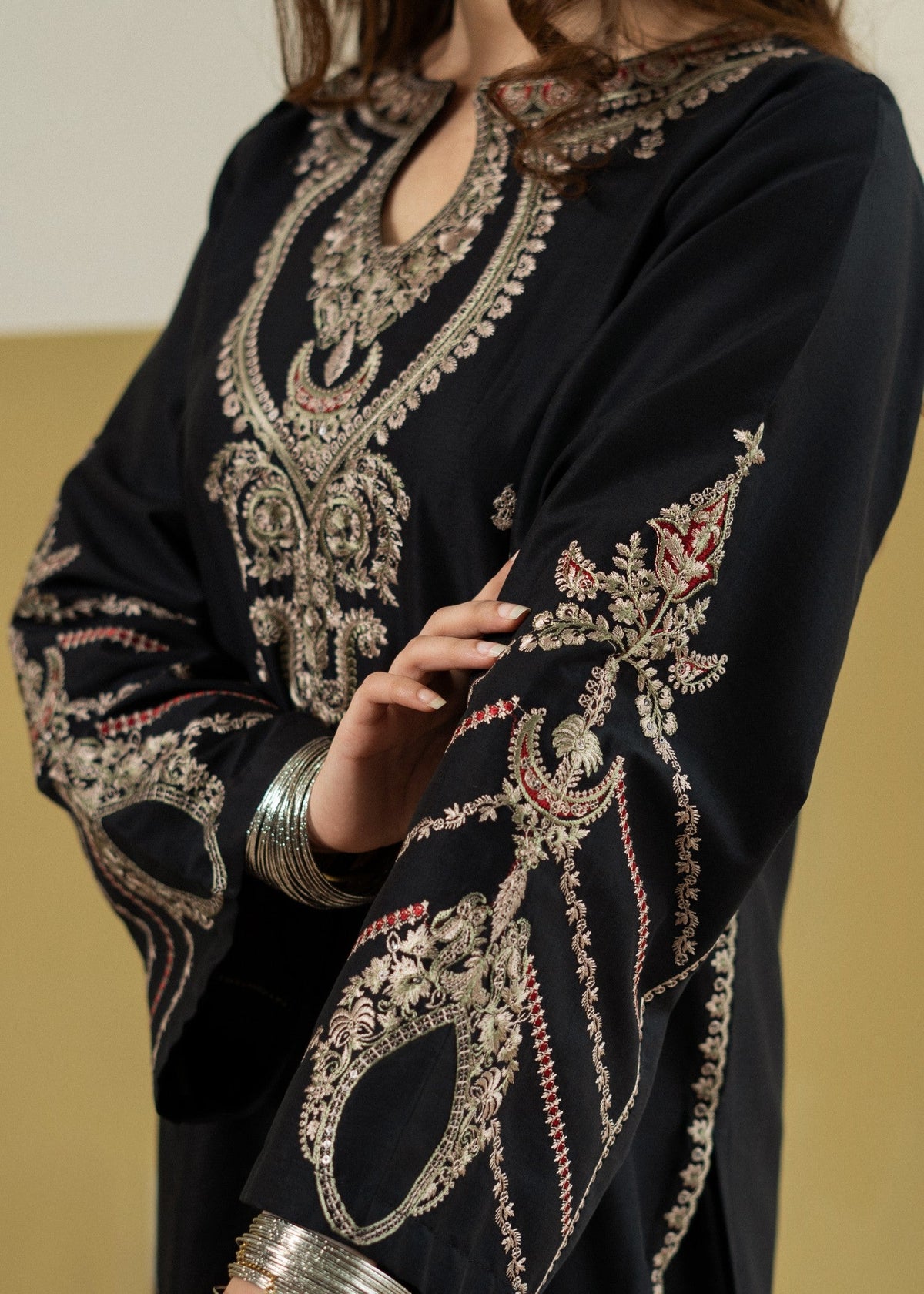 Black Embroidered Lawn Kurta Set Online in Dubai DXB UAE Abudhabi Meena Bazaar