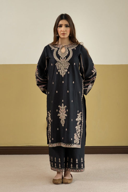 Black Embroidered Lawn Kurta Set Online in Dubai UAE Abudhabi Ajman Sharjah