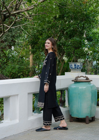 Embroidered Black Khaddar 2 Piece Kurta Set Online in UK USA Canada