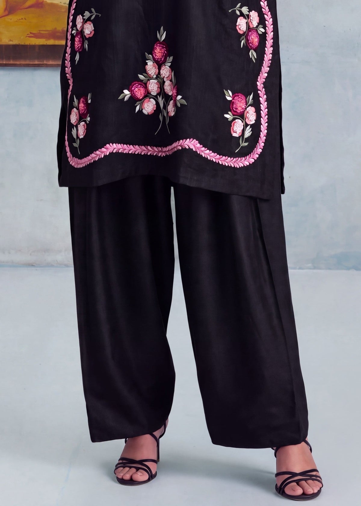 Ladies Embroidered Black Dhanak Kurta Set Online in UK USA Canada