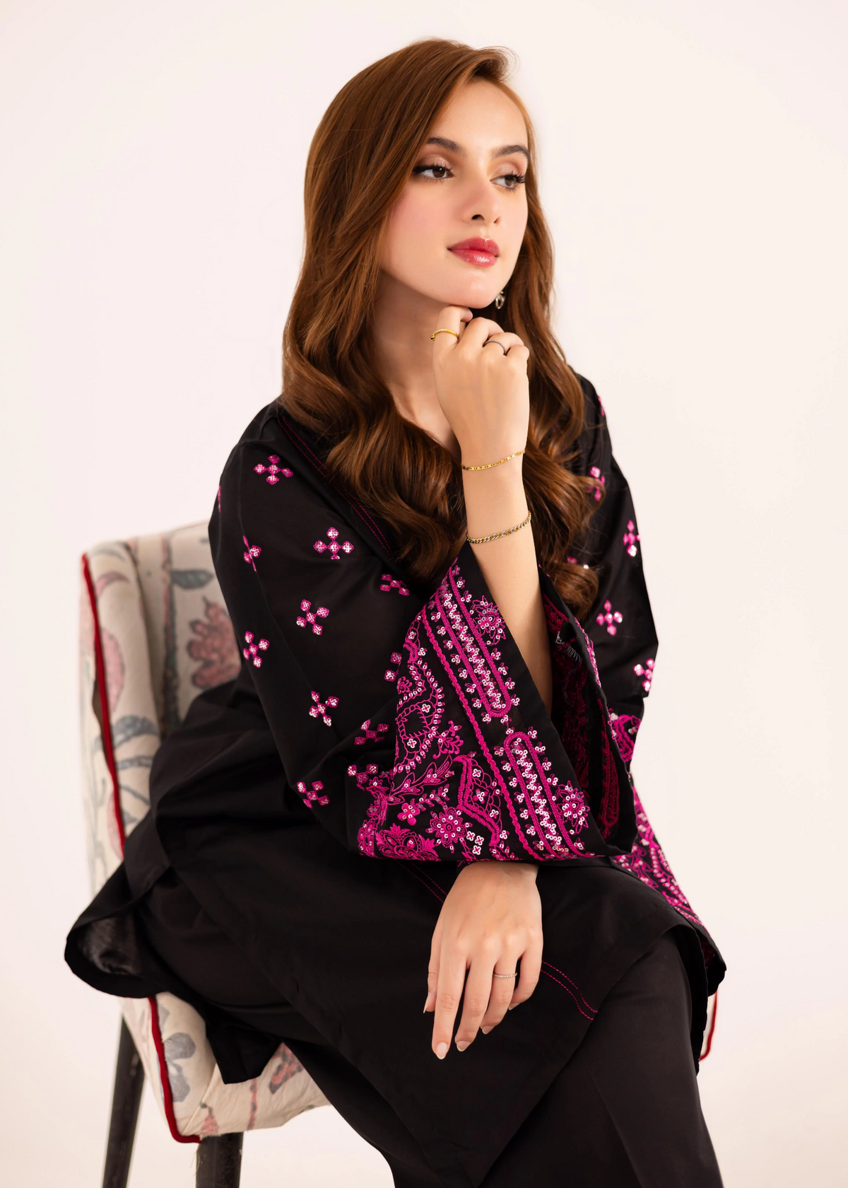 Summer Wear Black Lawn Farshi Shalwar Kurta Set Online in Sri Lanka India Australia