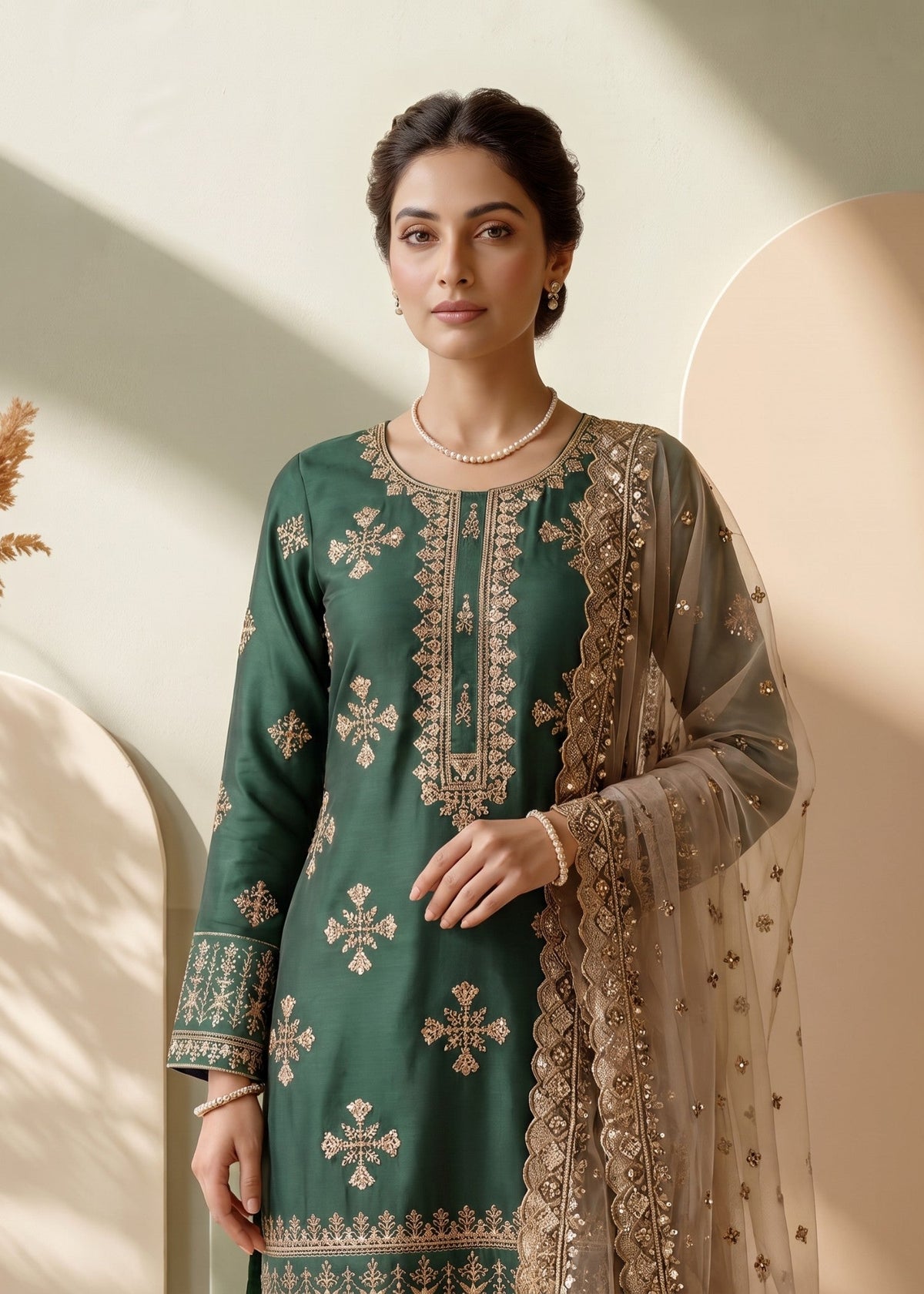 Pakistani Designer Green Organza Gharara Online in KSA Riyadh Saudi Arabia Oman Bahrain Qatar