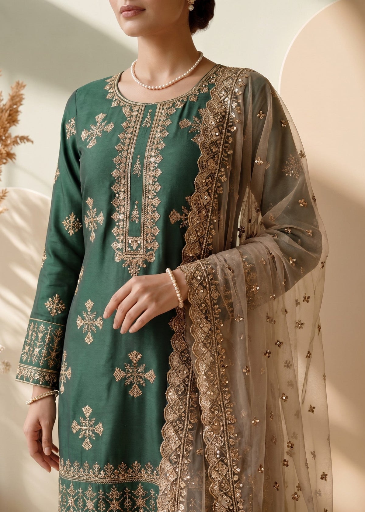 Festive Party Wear Green Organza Gharara Online in Sri Lanka India Australia