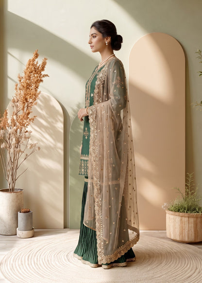 Ladies Embroidered Green Gharara Online in UK USA Canada