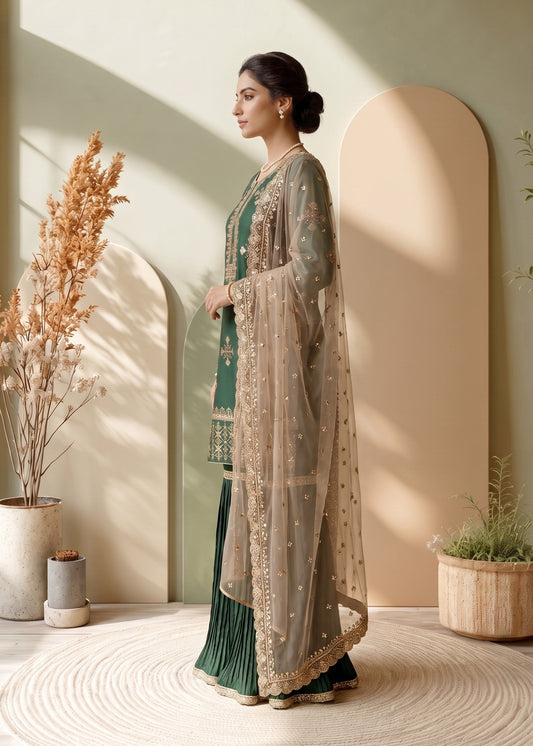 Ladies Embroidered Green Gharara Online in UK USA Canada
