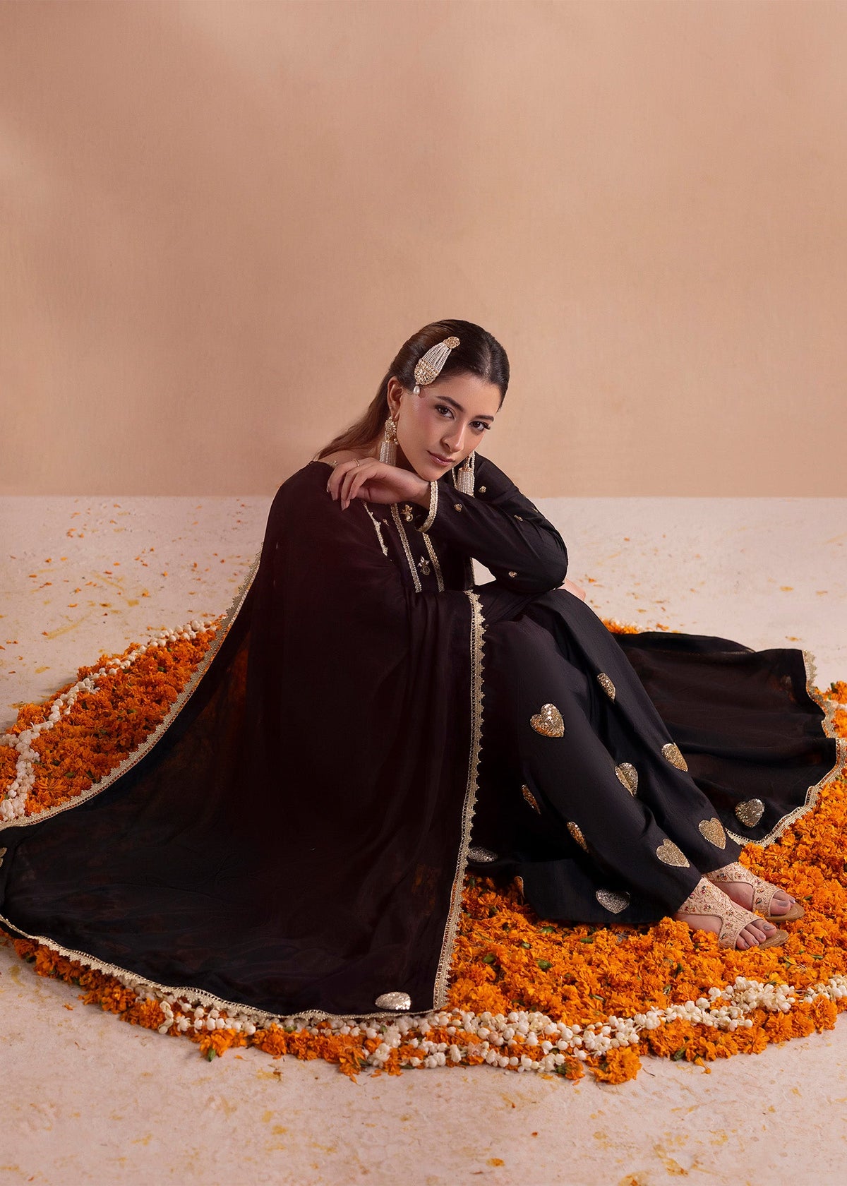 Black Embroidered Farshi Shalwar Pakistani Clothes Online in Dubai DXB UAE Abudhabi Meena Bazaar