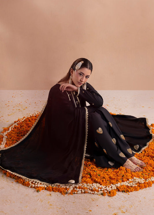 Black Embroidered Farshi Shalwar Pakistani Clothes Online in Dubai DXB UAE Abudhabi Meena Bazaar