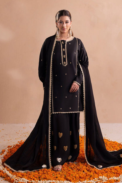 Black Embroidered Raw Silk Farshi Shalwar Online in Dubai UAE Abudhabi Ajman Sharjah