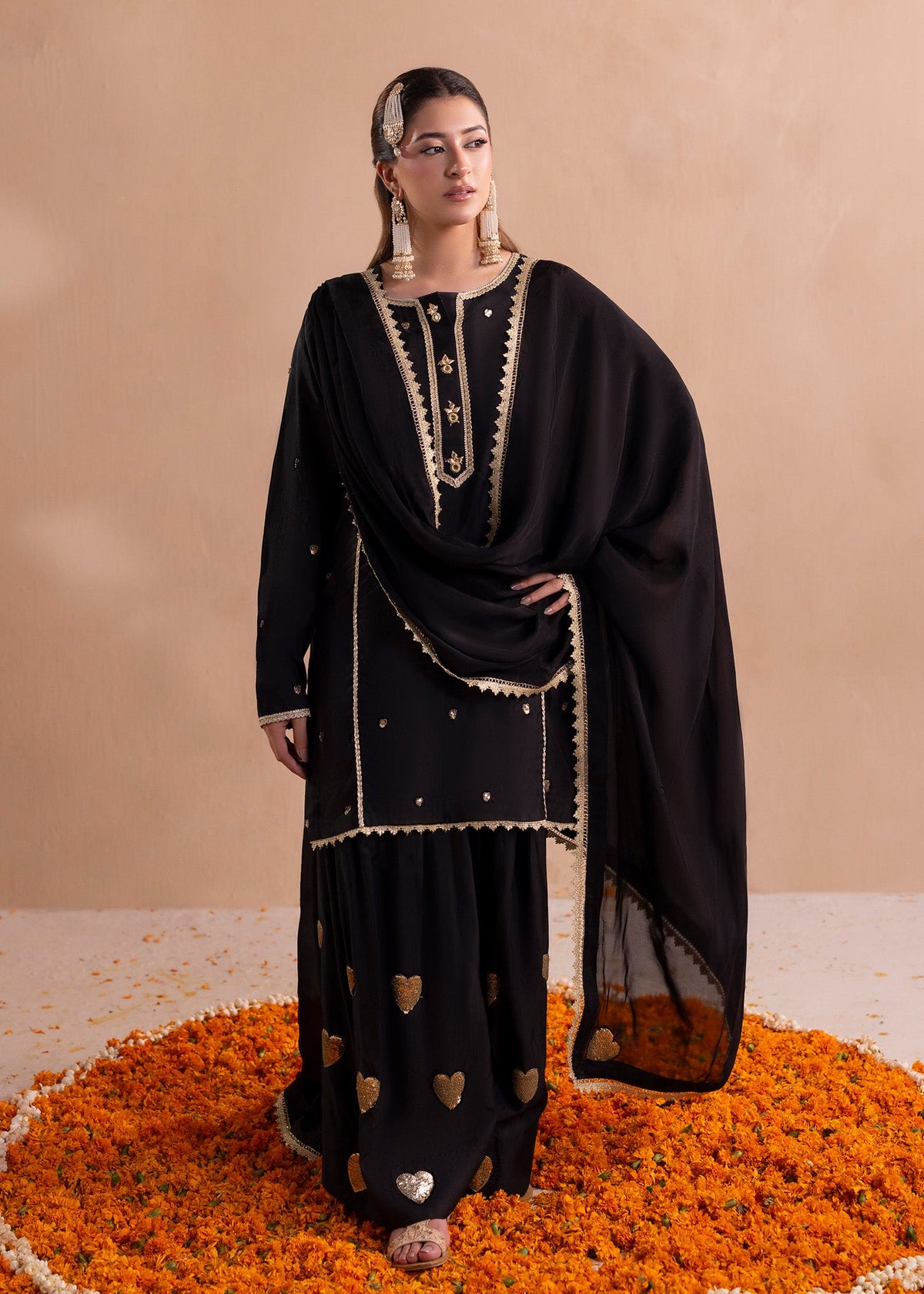 Black Raw Silk Farshi Shalwar Ladies Salwar Kameez Online in UK USA Canada
