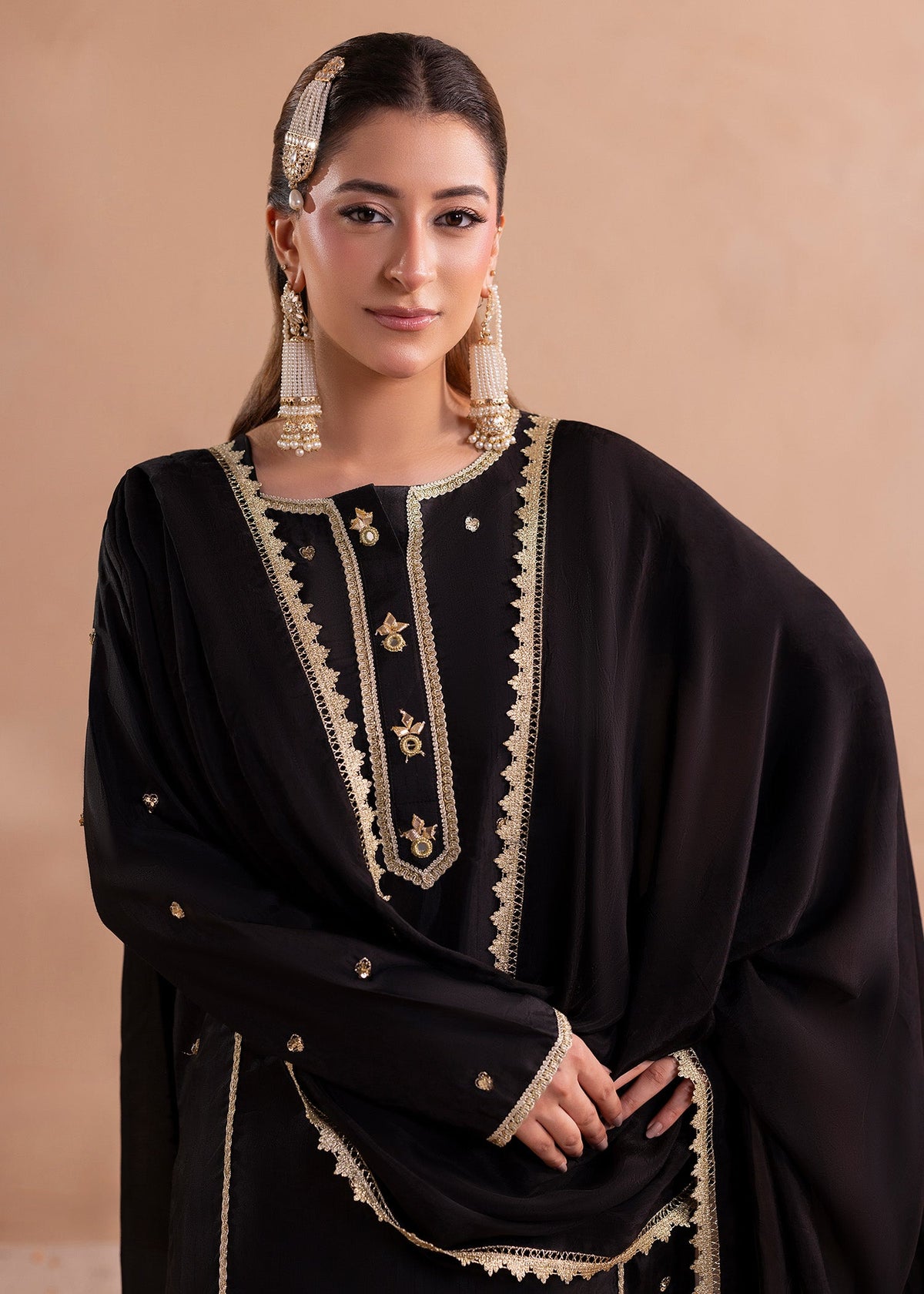 Black Raw Silk Partywear Salwar Suit Online in Dubai UAE Abudhabi Ajman Sharjah
