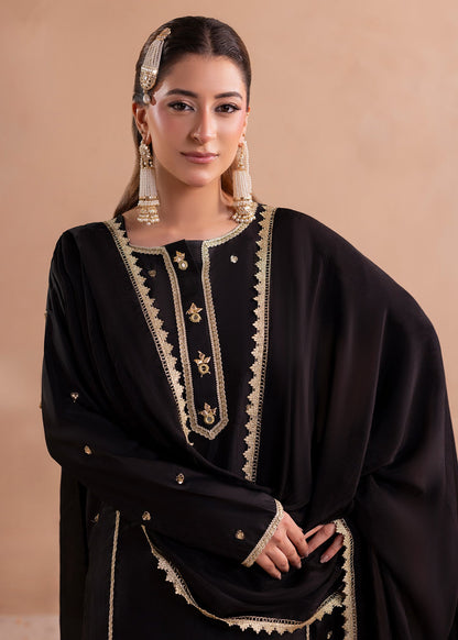 Black Raw Silk Partywear Salwar Suit Online in Dubai UAE Abudhabi Ajman Sharjah