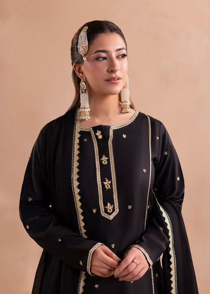 Pakistani Designer Black Raw Silk Salwar Kameez Online in KSA Riyadh Saudi Arabia Oman Bahrain Qatar