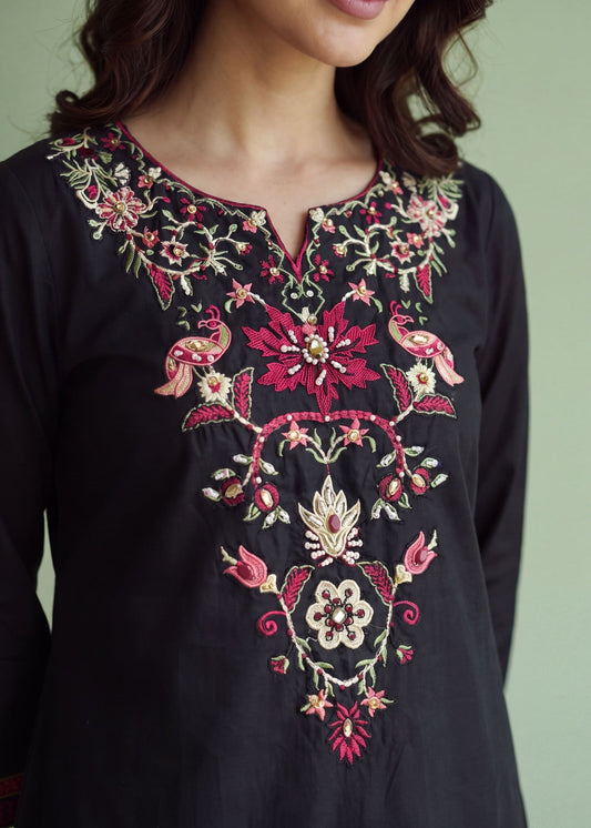Ladies Embroidered Black Shalwar Kameez with Voile Dupatta Online in UK USA Canada