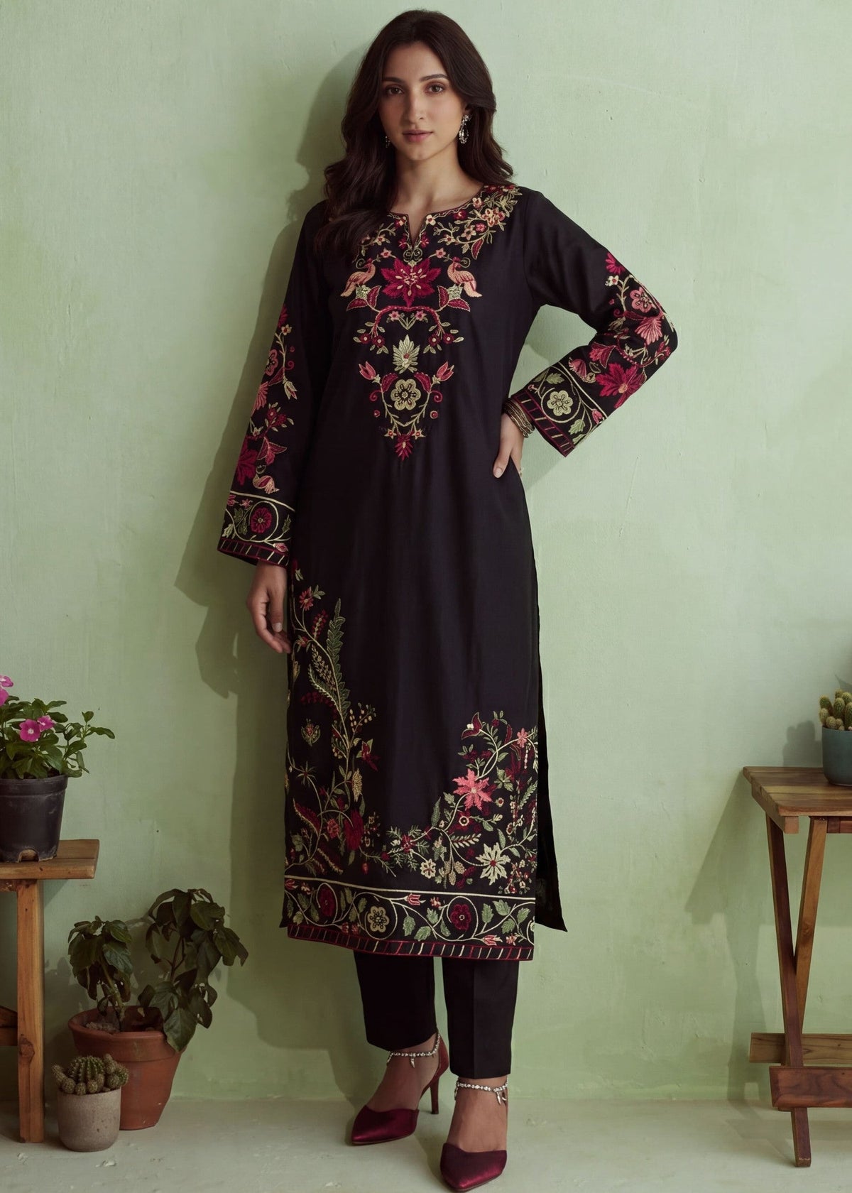 Regular Fit Black Lawn Kurta Churidar Salwar Suit Online in Dubai UAE Abudhabi Ajman Sharjah