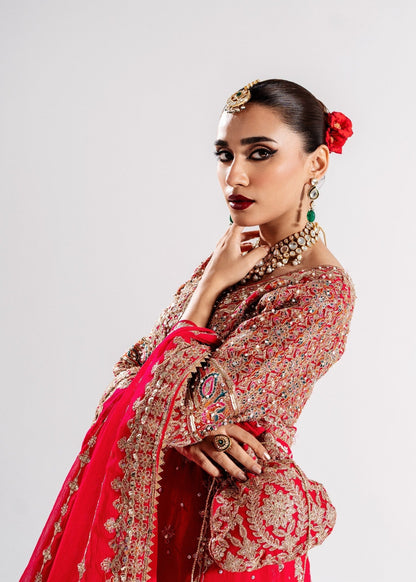 Pakistani Red Chiffon Embellished Wedding Outfit Online in KSA Riyadh Saudi Arabia Oman Bahrain Qatar