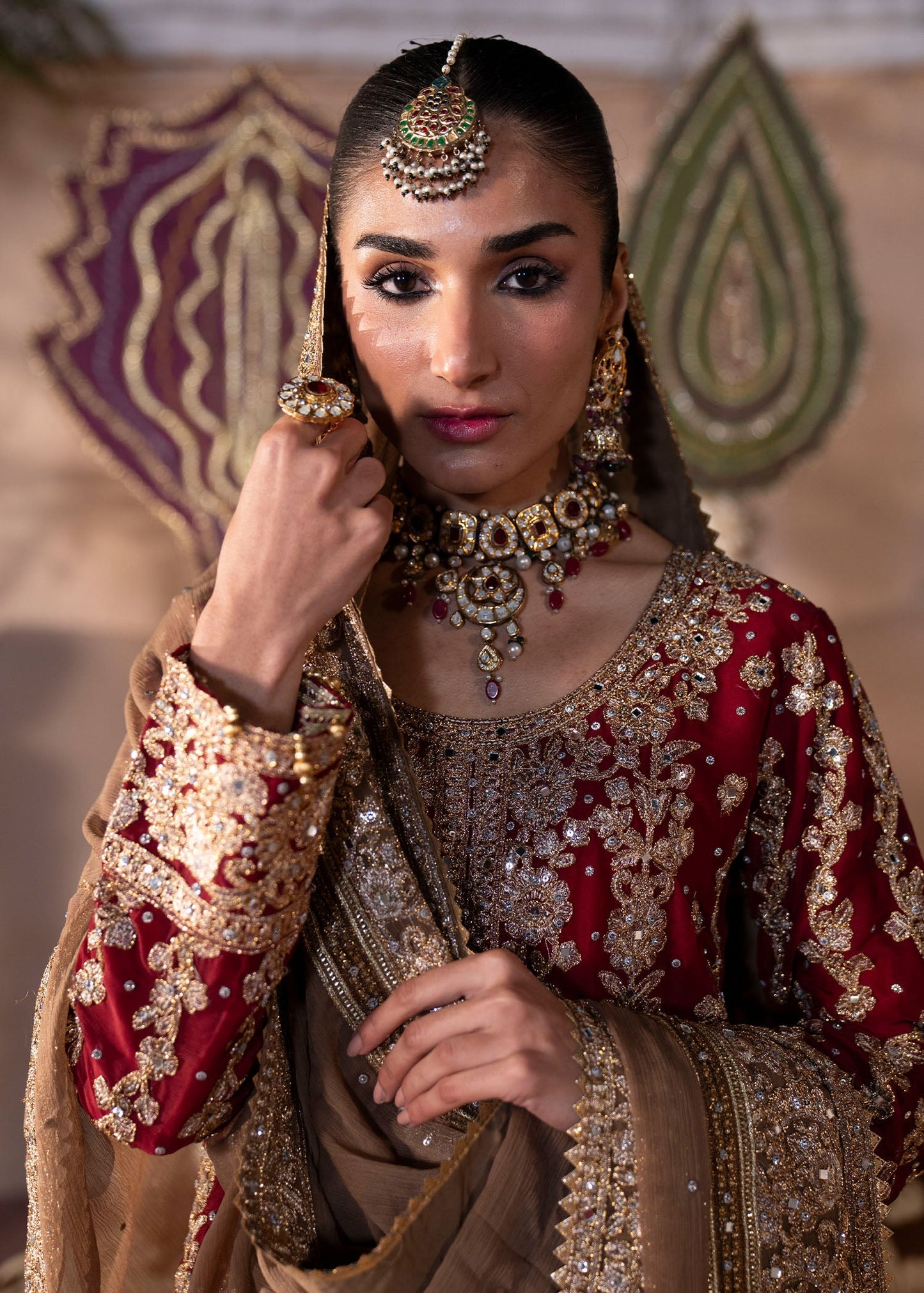 Pakistani Red Chiffon Party Wear Suit Online in KSA Riyadh Saudi Arabia Oman Bahrain Qatar