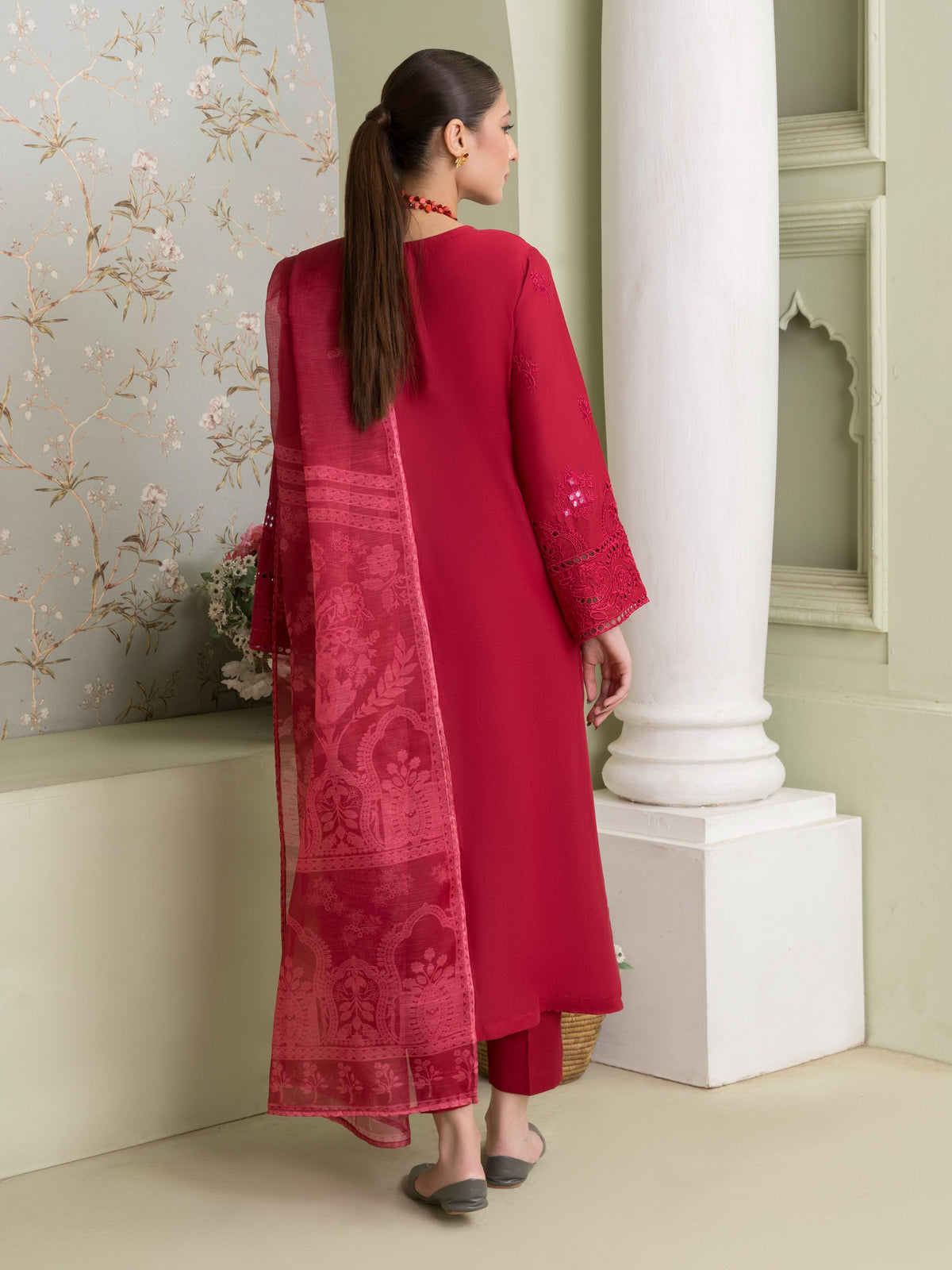 Pakistani Red Chikankari Cotton Designer Salwar Kameez Online in Dubai DXB UAE Abudhabi Meena Bazaar