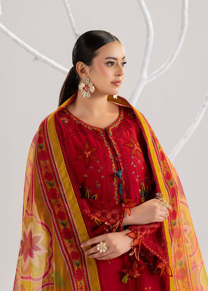Pakistani Red Embroidered Lawn Festive Outfit Online in KSA Riyadh Saudi Arabia Oman Bahrain Qatar
