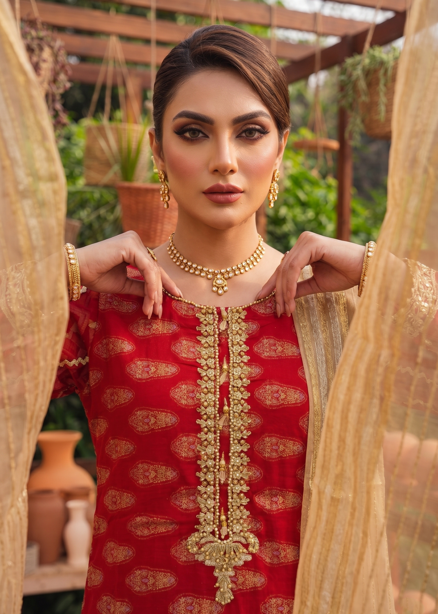 Pakistani Red Embroidered Partywear Salwar Kameez Online in KSA Riyadh Saudi Arabia Oman Bahrain Qatar
