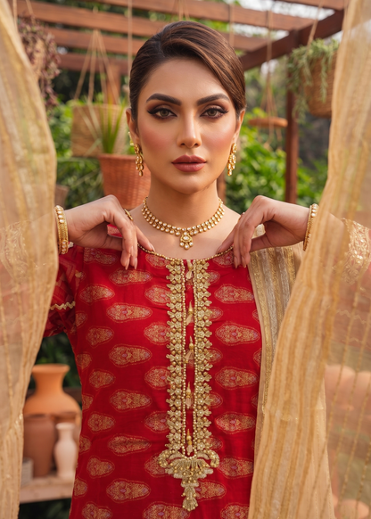 Pakistani Red Embroidered Partywear Salwar Kameez Online in KSA Riyadh Saudi Arabia Oman Bahrain Qatar