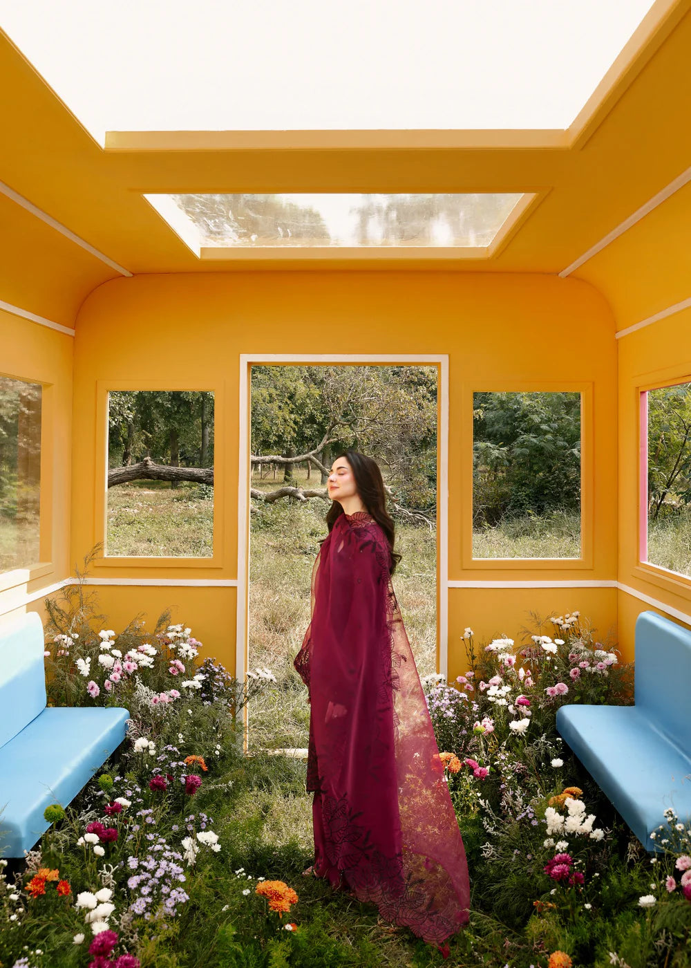 Pakistani Red Lawn Unstitched Dress Material Online in UK USA Canada