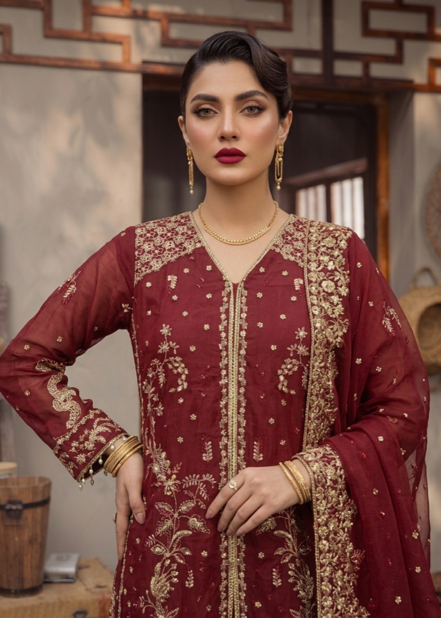 Pakistani Red Organza Embroidered Salwar Suit Online in KSA Riyadh Saudi Arabia Oman Bahrain Qatar