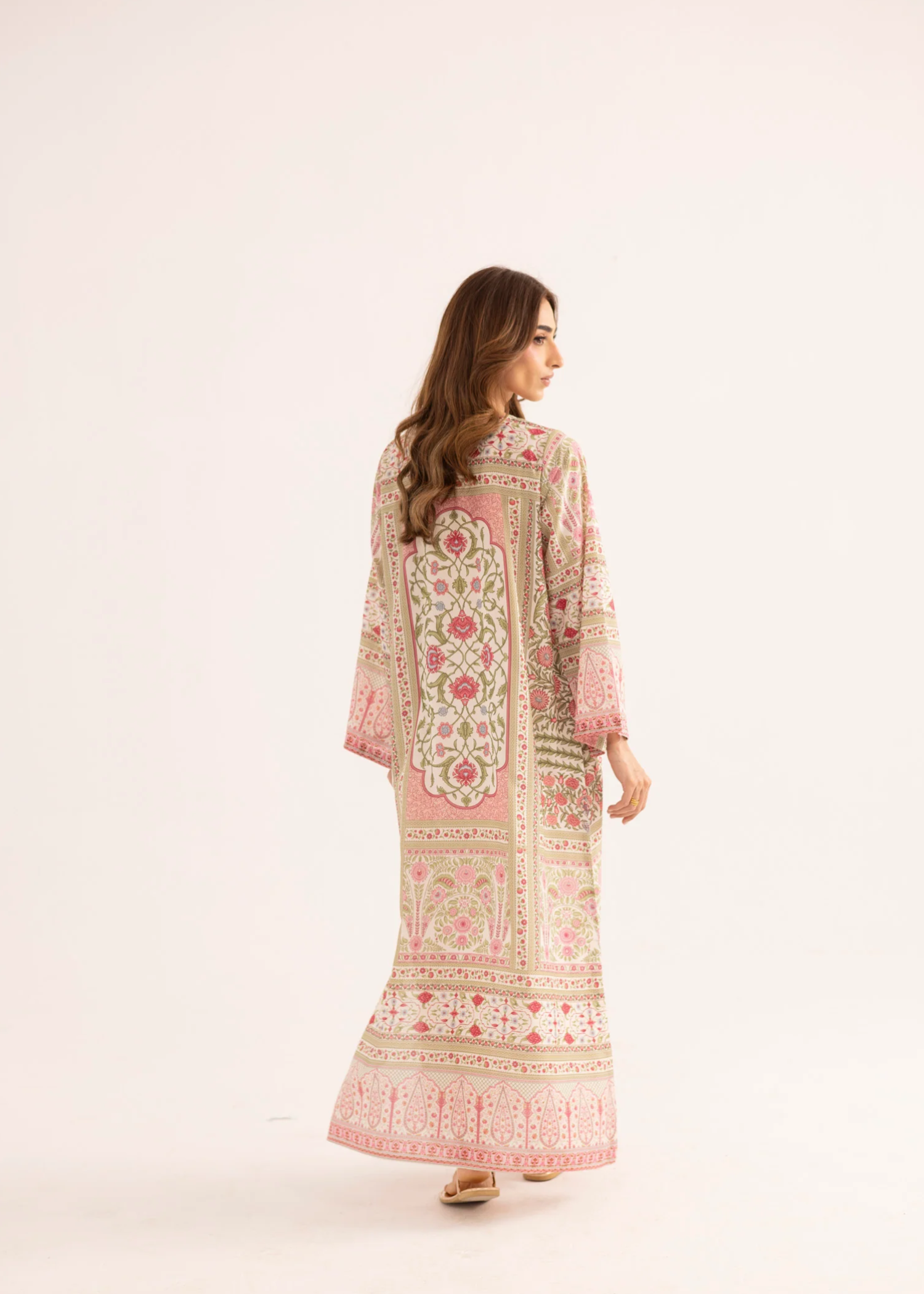 Pakistani Summer Kaftan in Peach Lawn Online in Sri Lanka India Australia