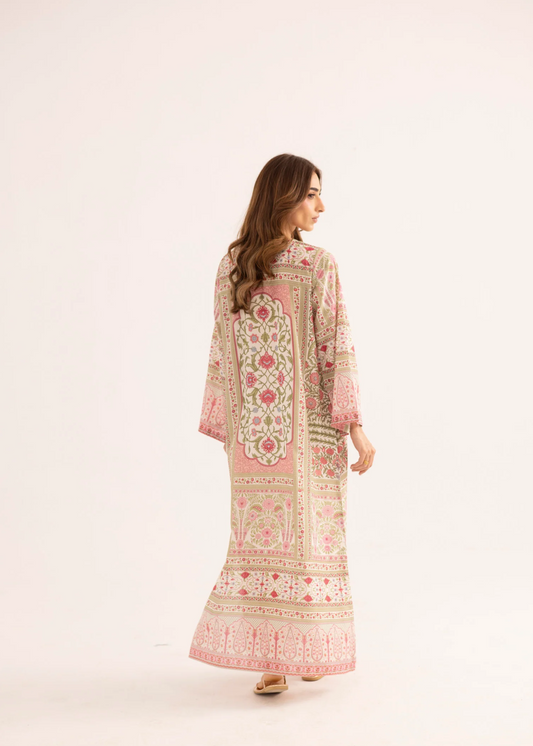 Pakistani Summer Kaftan in Peach Lawn Online in Sri Lanka India Australia