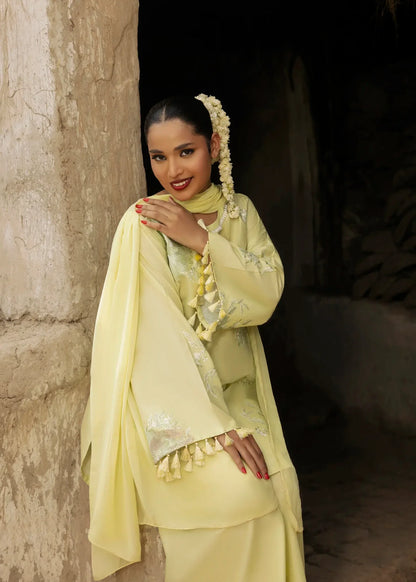Pakistani Summer Wear Light Yellow Embroidered Suit Online in KSA Riyadh Saudi Arabia Oman Bahrain Qatar