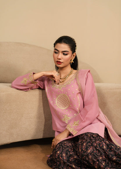 Pakistani Tea Rose Pink Embroidered Gharara Online in KSA Riyadh Saudi Arabia Oman Bahrain Qatar