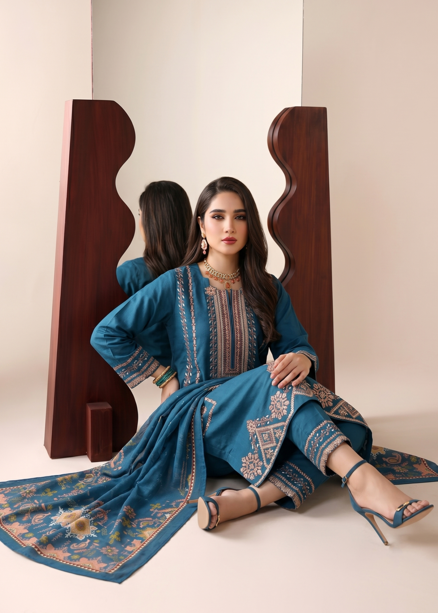 Pakistani Teal Blue Embroidered Lawn Suit Online in KSA Riyadh Saudi Arabia Oman Bahrain Qatar