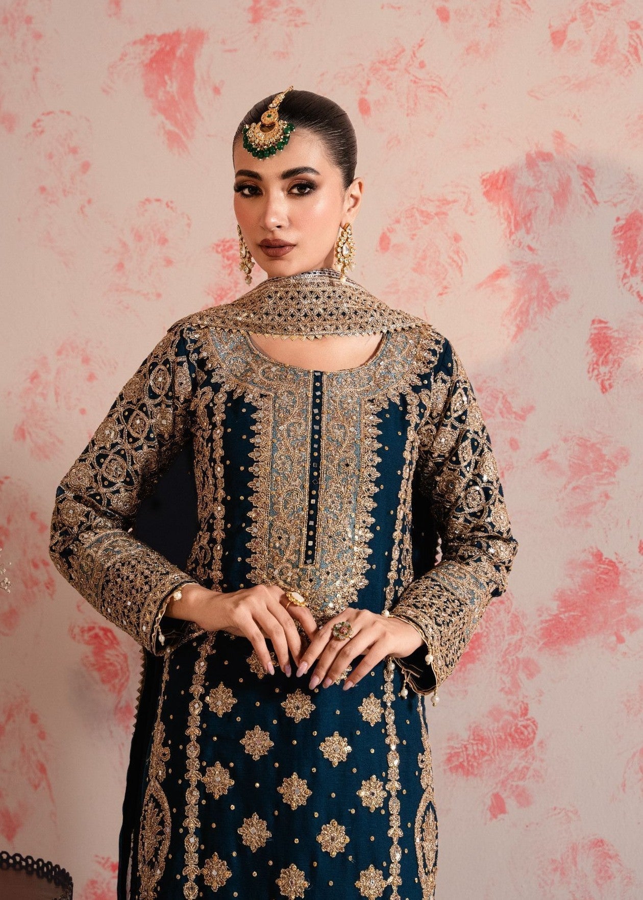 Pakistani Teal Chiffon Embroidered Suit Online in KSA Riyadh Saudi Arabia Oman Bahrain Qatar