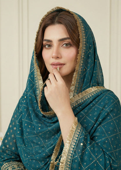 Pakistani Teal Chiffon Festive Wear Salwar Suit Online in KSA Riyadh Saudi Arabia Oman Bahrain Qatar